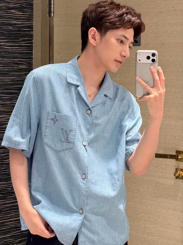 Louis Vuitton/Louis Vuitton front and back embroidery suit chambray short-sleeved shirt